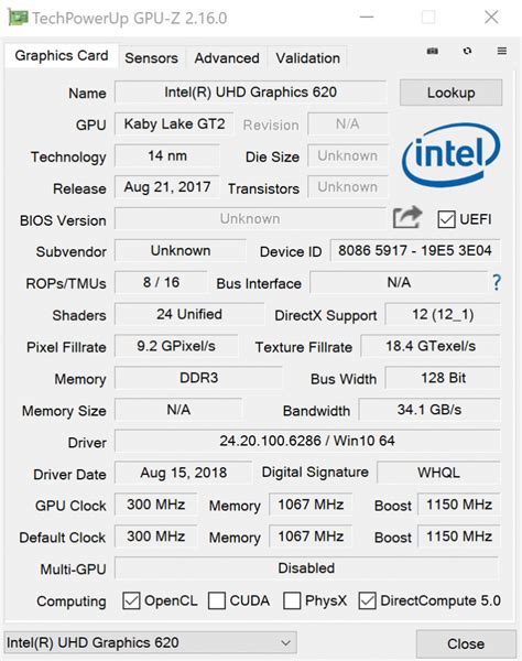 intel uhd graphics 620 datenblatt.